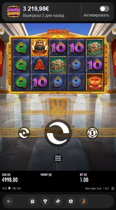 Oberfläche des Slots Midas Golden Touch bei Joy Casino