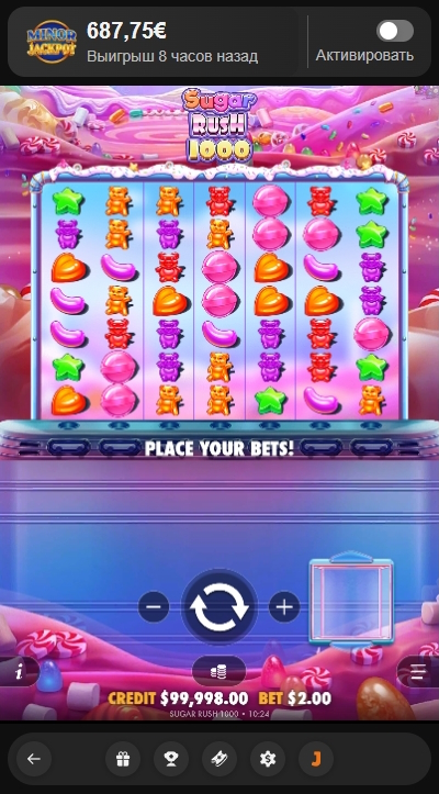 Oberfläche des Slots Sugar Rush 1000 bei Joy Casino
